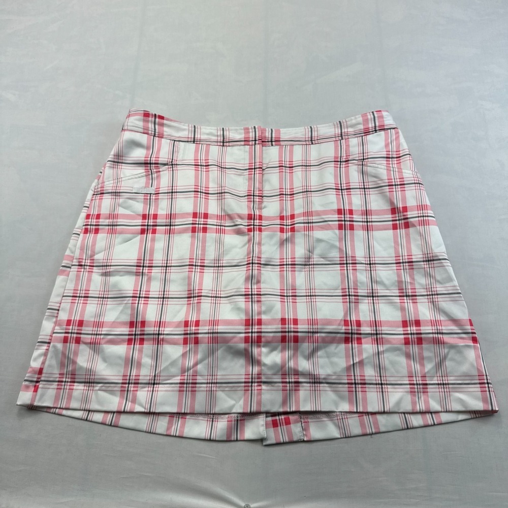 Izod XFG Golf Skort Womens 10 White Pink Plaid Athleisure Performance Stretch
